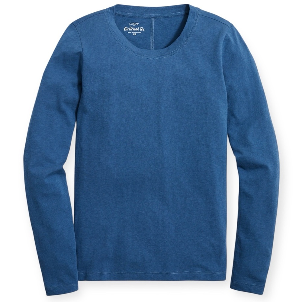 J. CREW Girlfriend Tee Long Sleeve Crewneck T-Shirt Blue NWT